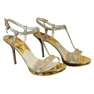 Michael Kors Yvonne Platform Gold Heels Size 9.5 Women’s Strappy Glitter Formal